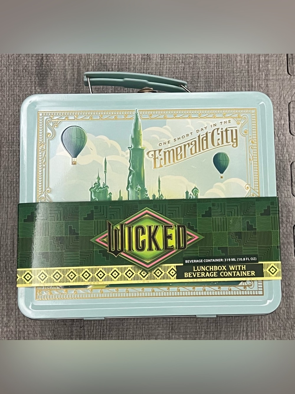 Wicked Emerald City Metal Lunchbox with Beverage Container, Original Movie Item